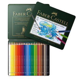 FABER-CASTELL 辉柏嘉 Faber-castell）进口绿盒水溶性彩铅24色专业手绘艺术家大师级绘画铅笔绿铁盒彩色铅笔117524