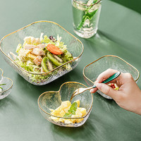 温赞 网红金边沙拉碗可爱玻璃盆透明水果碗家用甜品碗ins餐具大号方形 金边心形玻璃杯