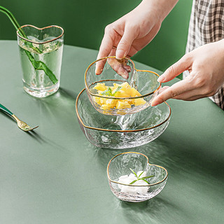 温赞 网红金边沙拉碗可爱玻璃盆透明水果碗家用甜品碗ins餐具大号方形 金边心形玻璃杯
