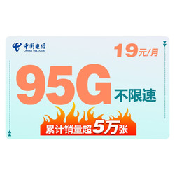 CHINA TELECOM 中国电信 流量卡电话卡 95G不限速300分钟通话