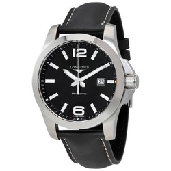 LONGINES 浪琴 Longines Conquest Black Dial Black Leather Mens 43mm Watch L37604563