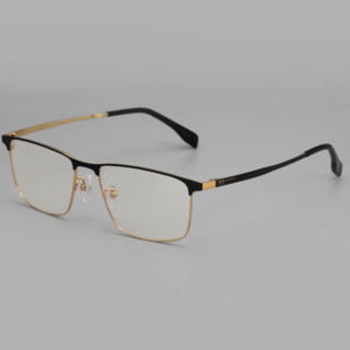 HAN 汉&essilor 依视路 HN42127 黑金色纯钛眼镜框+1.60折射率 防蓝光镜片