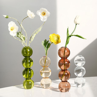 Happy Bear 北欧ins创意简约透明玻璃葫芦小花瓶插花干花水培客厅摆件装饰品  雨后花园2件套