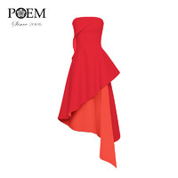 POEM泰国品牌2021新款抹胸连衣裙明星同款不规则修身拼接礼服裙子 红色