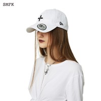 SMFK X NEWERA合作棒球帽手绘水洗做旧鸭舌帽女宋祖儿同款弯檐帽  白色