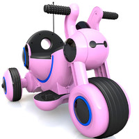 笑娃娃 儿童电动车摩托车三轮太空车可坐人宝宝童车电瓶车婴儿玩具车粉色