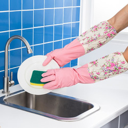 ORANGE 欧润哲 洗碗手套加绒 加长冬季型洗衣清洁保暖家居厨房乳胶橡胶长袖防水手套 单双
