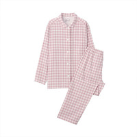 MUJI 無印良品 女士纯棉睡衣套装 FDA20C1S 粉红色格纹 L-XL