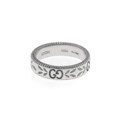 GUCCI 古驰 Gucci Icon 18k White Gold And Enamel Ring Sz 4.5 YBC434541003008