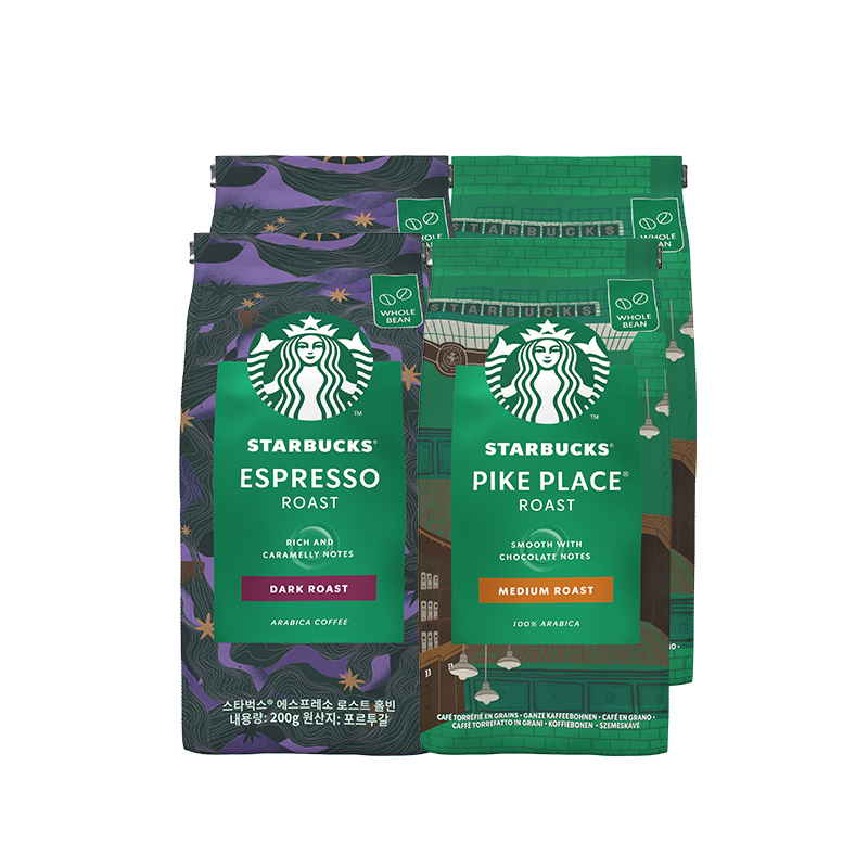 STARBUCKS 星巴克 咖啡豆组合装 2口味 200g*4袋（中度烘焙咖啡豆200g*2袋+深度烘焙咖啡豆200g*2袋）