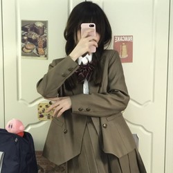 神仙club 月下鹤徽章JK制服 双排扣西装外套 布朗尼色