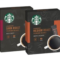 STARBUCKS 星巴克 黑咖啡0蔗糖低脂精品速溶咖啡特选研磨中度烘焙深度烘焙特享 盒装