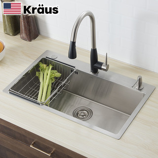 美国Kraus克劳思304不锈钢手工厨房单槽水槽台上式洗碗池CKHT100