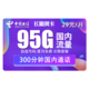 中国电信 长期翼卡 29元月租（95G全国流量+300分钟）