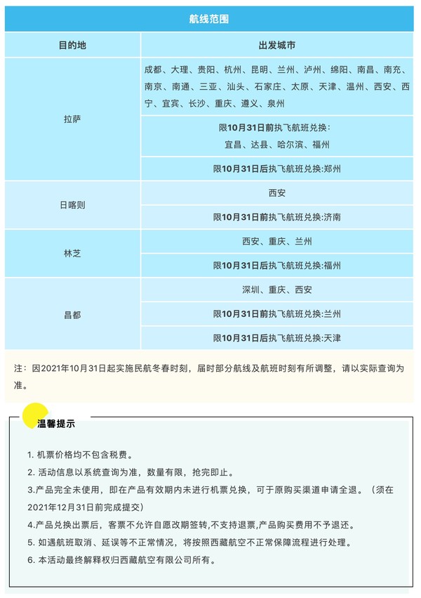 首发！西藏航空“藏易行”！进藏单程机票1张+399元出藏航线无门槛机票券