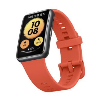 HUAWEI 华为 WATCH FIT new 智能手表 46mm 黑色纤维表壳 西柚红硅胶表带 (血氧、GPS、HRV、心率)