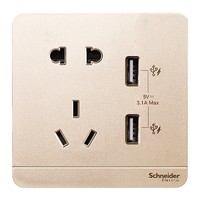 Schneider Electric 施耐德电气 AvatarOn绎尚系列 E83426102USB_WG_C1 3.1A五孔双USB插座 薄暮金