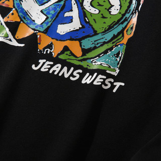 JEANSWEST 真维斯 秋季男装套头卫衣印花青少年男士时尚圆领卫衣 黑色 M