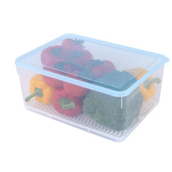 佳佰 冰箱储物盒大保鲜盒长方形塑料密封 透明蓝2大2小