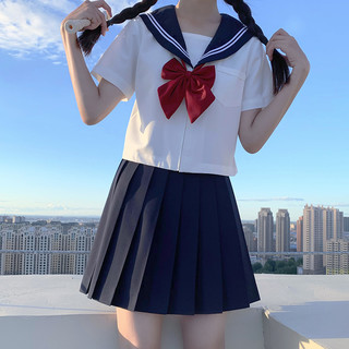 萝美酱 jk制服水手服女春秋基础款白二本套装少女日系班服学院风短袖夏季 短袖白二本+短裙+领结 M