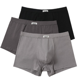 GRACE 洁丽雅 男士平角内裤套装 WK0005-2 3条装(黑色+棕色+深灰) XL
