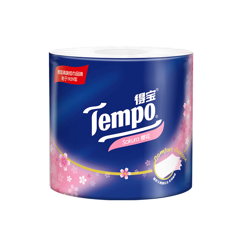 Tempo 得宝 有芯卷纸 樱花味4层160g*16卷  柔韧可冲散 卫生纸 纸巾 卷筒纸