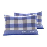 雅漫婷 柔软格子枕巾 蓝格 一对装