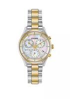 CITIZEN 西铁城 2 Tone Stainless Steel Case Chronograph Watch With Mother of Pearl Dial