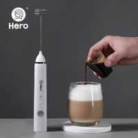 Hero 咖啡家居 双子电动打奶泡器咖啡奶泡机家用牛奶打泡器手持搅拌打蛋器 白色