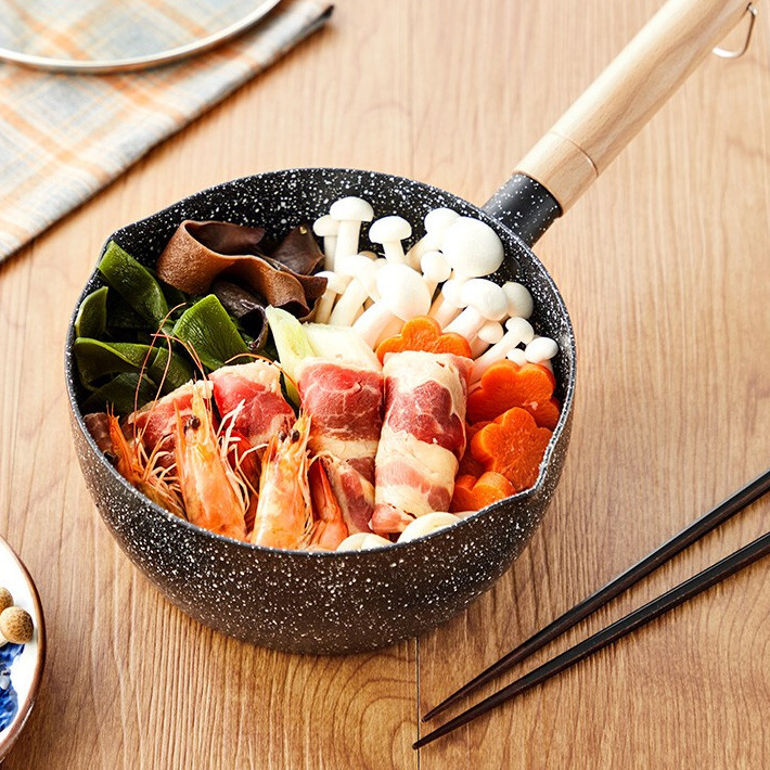 京东京造 小奶锅煮面汤锅 麦饭石色不粘锅雪平锅蒸煮辅食锅 带盖18c