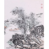 朶雲軒 黄宾虹 名家名作木版水印画《山水》38x28cm 宣纸 田园风景装饰画 木版水印画