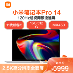 MI 小米 笔记本Pro 14 轻薄本（i5 16G 512G MX450 2.5K 120HZ流速屏）银