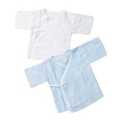 Purcotton 全棉时代 婴儿衣服纯棉和尚服宝宝新生儿短款纱布和袍 2件/盒 蓝色+白色（短款）-66/44