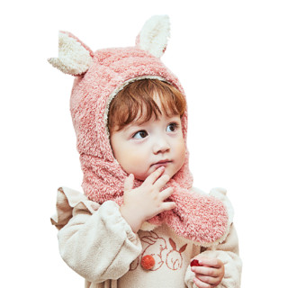 kocotree kk树 KQ19298 儿童围脖护耳一体 插片款 粉色兔子 S码