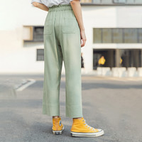 茵曼春夏新款蝴蝶结松紧腰宽松显瘦棉质休闲阔腿八分裤女