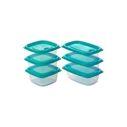 CHAHUA 茶花 带盖冰箱收纳盒长方形食品冷冻盒 厨房收纳保鲜塑料储物盒 蓝色-共6个装