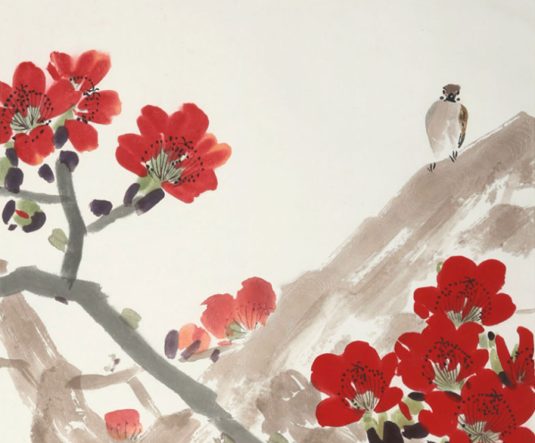 朶云轩陈树人木版水印画红棉小鸟画心64x43cm纸本花鸟装饰字画