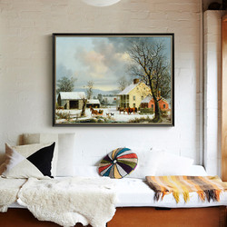 上品印画 冬天的家 大气美式沙发背景墙客厅挂画冬季景观 30x40cm 油画布 细边金色框