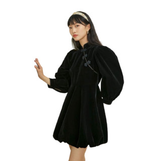 VERO MODA 维莎曼 女士旗袍连衣裙 32137D034 黑色 XL