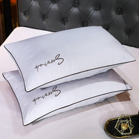 Nan ji ren 南极人 纯棉贡缎刺绣枕套 质感灰 48*74cm 一对装