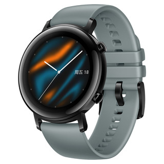 HUAWEI 华为 WATCH GT 2 运动款 智能手表 42mm 黑色不锈钢表壳 湖光青橡胶表带（血氧、GPS、心率）