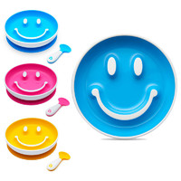 Munchkin满趣健 笑脸盘宝宝自主进食辅食盘吸盘碗辅食勺左右手训练勺儿童餐具套组 蓝色
