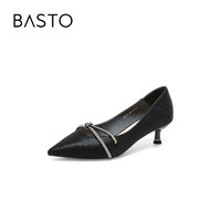 BASTO 百思图 2021春季新款商场同款时髦闪钻细跟浅口女单鞋MA712AQ1