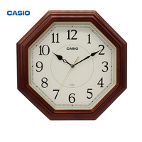 CASIO 卡西欧 挂钟 IQ-123S 客厅卧室静音挂表 创意个性办公室八角实木石英钟表 IQ-123S-5PF深棕色