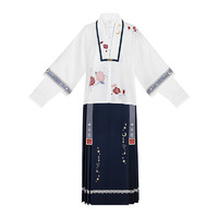 CHIXIA 池夏 改良 明制汉服 繁花入梦:白月光 女士对襟短衫百迭裙 S1825 白色+深蓝色 S