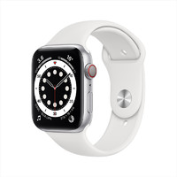 Apple 苹果 Watch Series 6 智能手表 44mm GPS+蜂窝版 银色铝金属表壳 白色运动型表带 (血氧、GPS、扬声器)