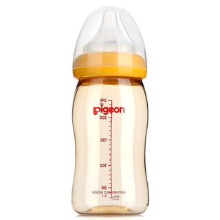 Pigeon 贝亲 经典自然实感系列 AA75 PPSU奶瓶 240ml 黄色 M 3月++BA60 奶嘴 2只装 L 6月+