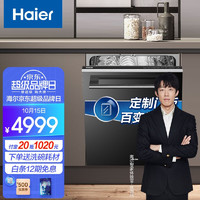 Haier 海尔 洗碗机13套嵌入式80℃双微蒸汽智能开门速干自定义面板全自动洗碗机（含黑色门板） EYW13029D