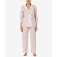 RALPH LAUREN 拉尔夫·劳伦 Petite 3/4 Printed Notch Collar Pajama Set