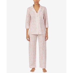 RALPH LAUREN 拉尔夫·劳伦 Petite 3/4 Printed Notch Collar Pajama Set